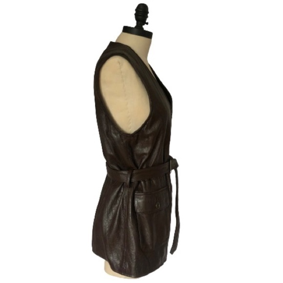Brown Leather Vest Belted Riding Longline Safari Sleeveless Otello Pelle Small - Picture 6 of 16